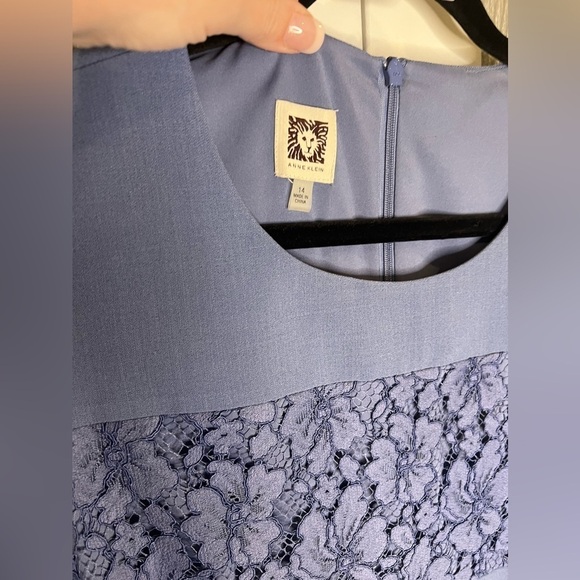 141. ANNE KLEIN Women's Eton Blue Lace Inset Trim Sheath Dress 16 - Picture 6 of 7